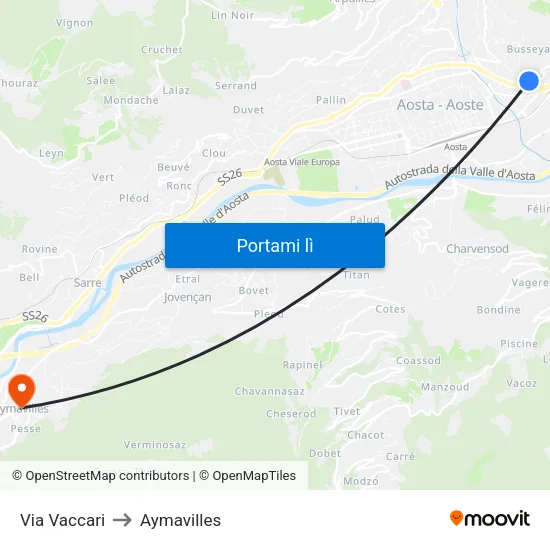 Via Vaccari to Aymavilles map