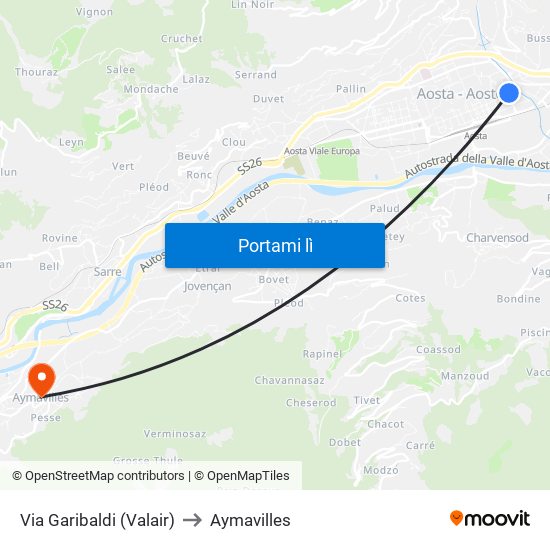 Via Garibaldi (Valair) to Aymavilles map