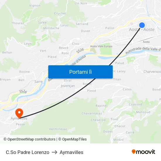 C.So Padre Lorenzo to Aymavilles map