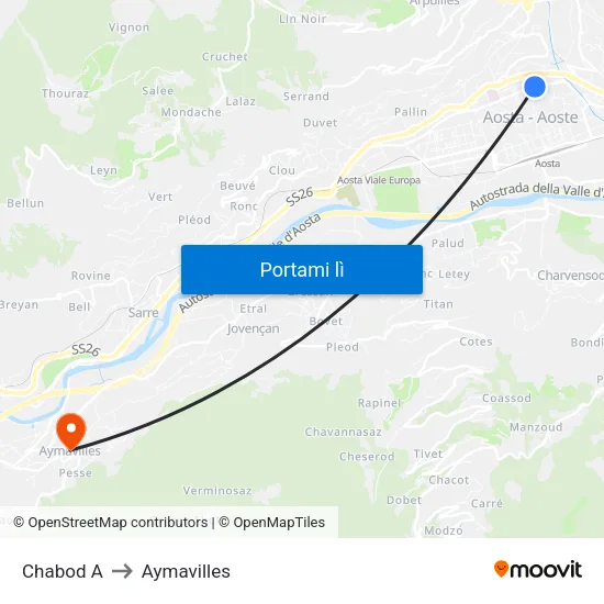 Chabod A to Aymavilles map