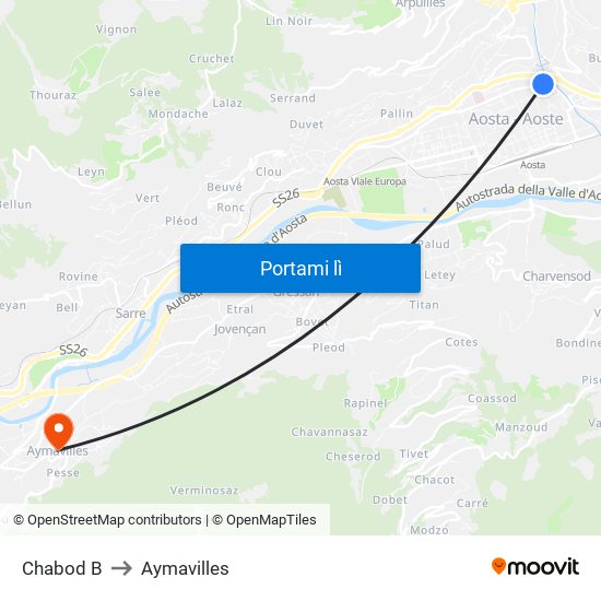 Chabod B to Aymavilles map