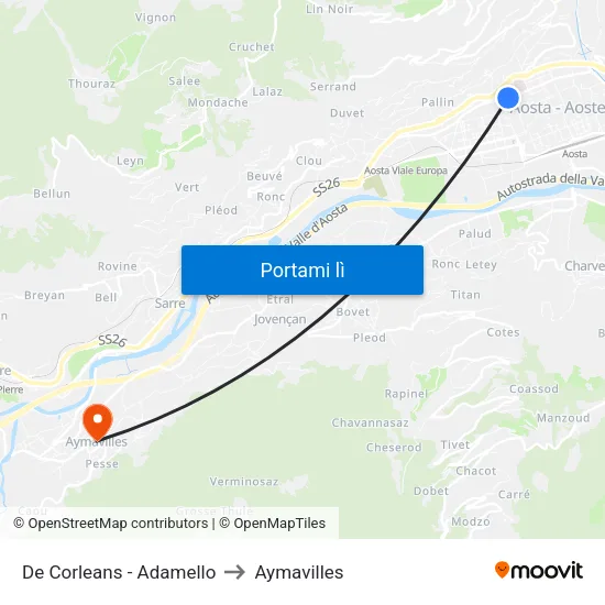 De Corleans - Adamello to Aymavilles map