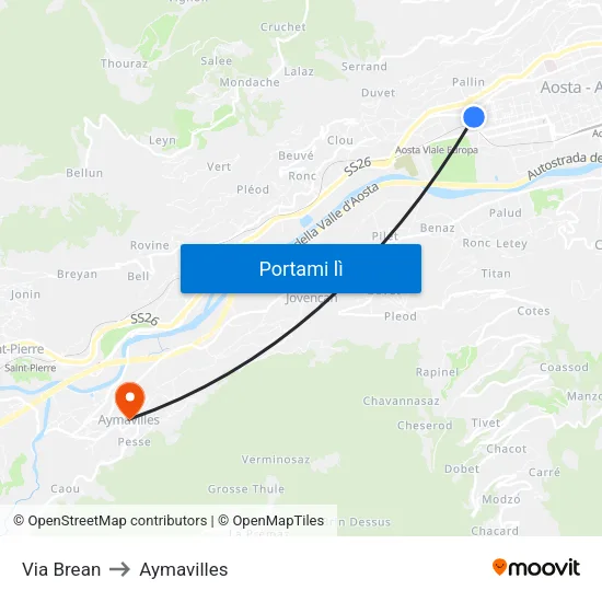 Via Brean to Aymavilles map