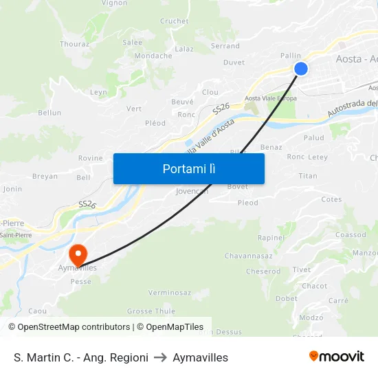 S. Martin C. - Ang. Regioni to Aymavilles map