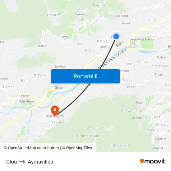 Clou to Aymavilles map