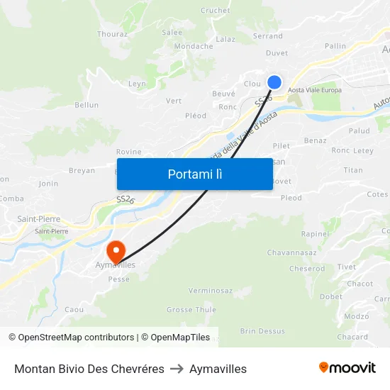 Montan Bivio Des Chevréres to Aymavilles map