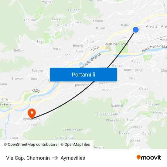 Via Cap. Chamonin to Aymavilles map