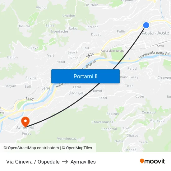 Via Ginevra / Ospedale to Aymavilles map