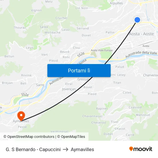 G. S Bernardo - Capuccini to Aymavilles map