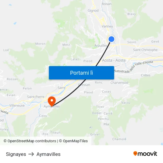 Signayes to Aymavilles map
