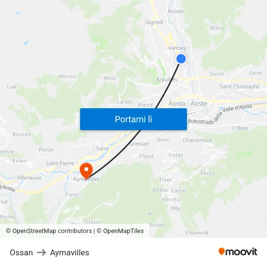 Ossan to Aymavilles map