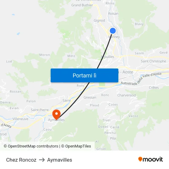 Chez Roncoz to Aymavilles map