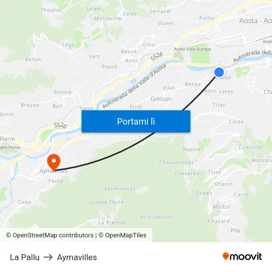 La Pallu to Aymavilles map