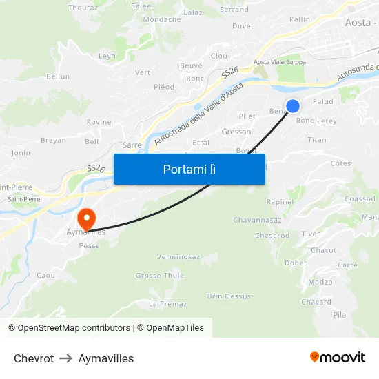 Chevrot to Aymavilles map