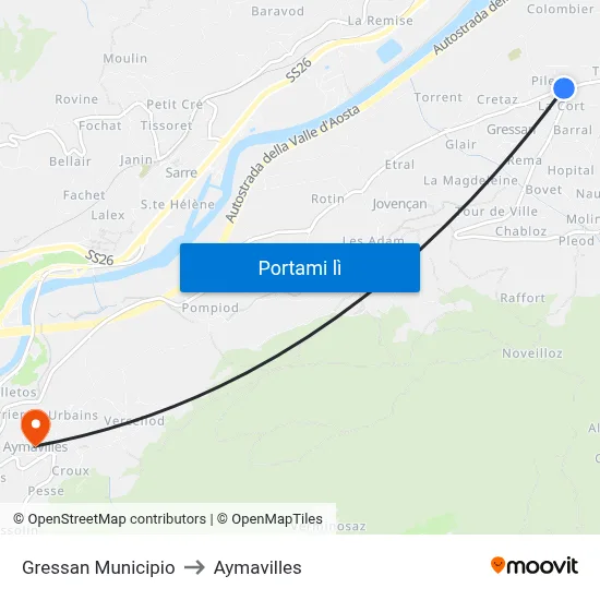 Gressan Municipio to Aymavilles map