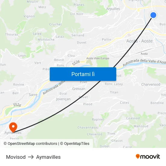 Movisod to Aymavilles map