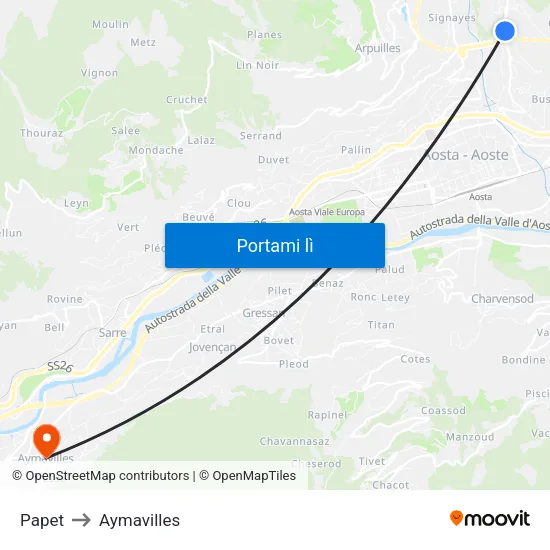 Papet to Aymavilles map