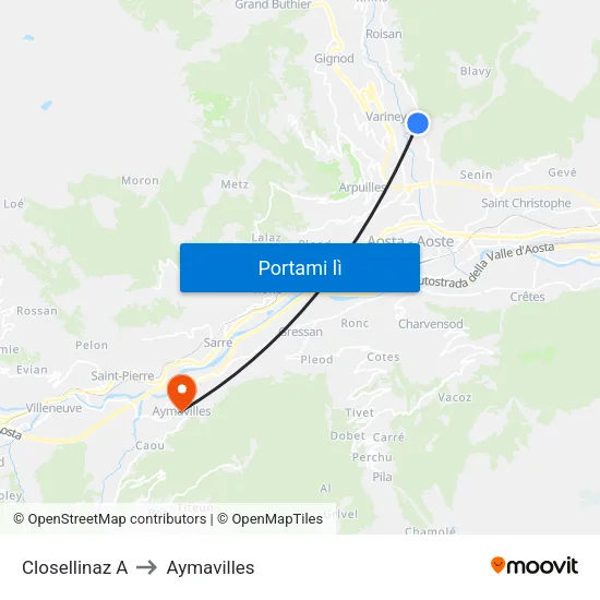 Closellinaz A to Aymavilles map