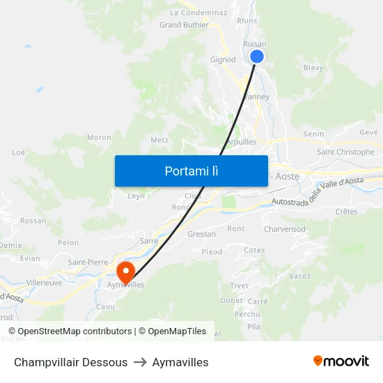 Champvillair Dessous to Aymavilles map