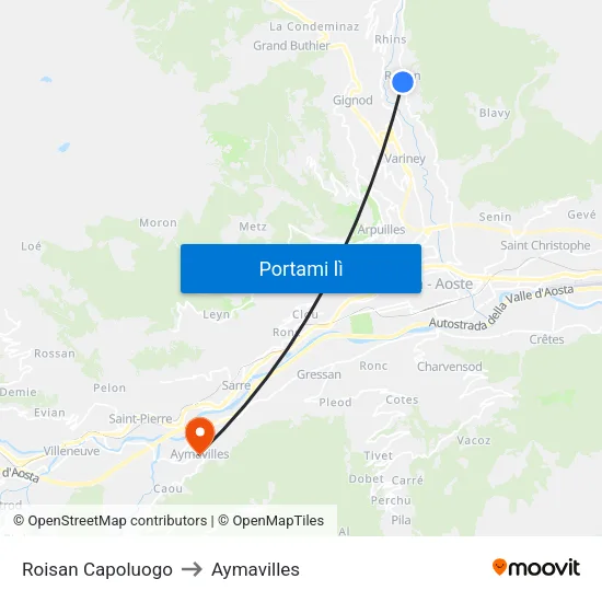 Roisan Capoluogo to Aymavilles map