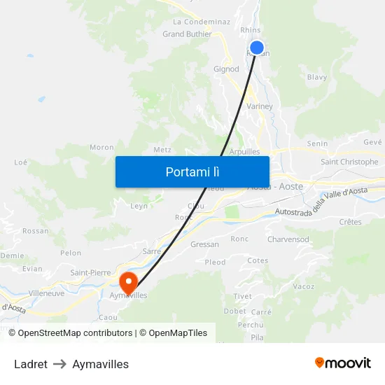 Ladret to Aymavilles map