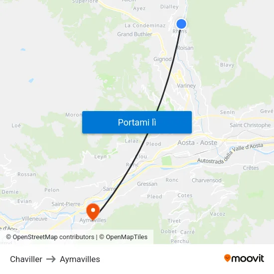 Chaviller to Aymavilles map