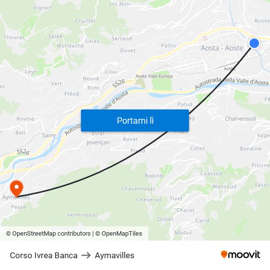 Corso Ivrea Banca to Aymavilles map