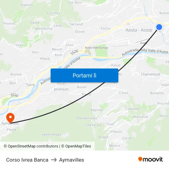 Corso Ivrea Banca to Aymavilles map
