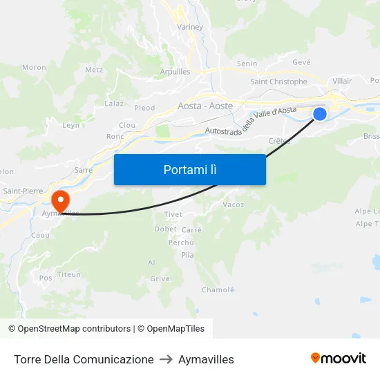 Torre Della Comunicazione to Aymavilles map