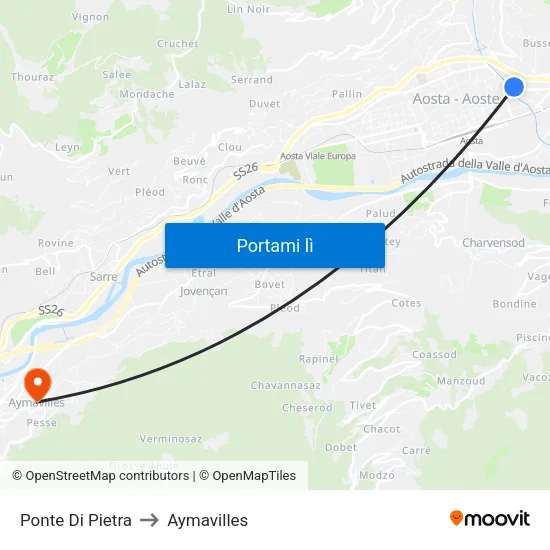 Ponte Di Pietra to Aymavilles map