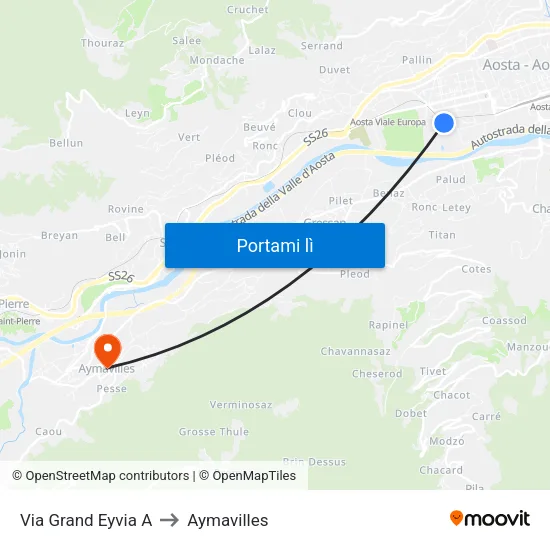 Via Grand Eyvia A to Aymavilles map