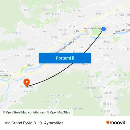 Via Grand Eyvia B to Aymavilles map