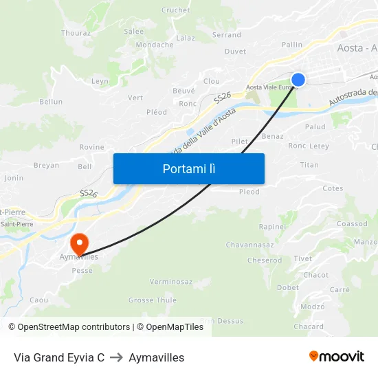 Via Grand Eyvia C to Aymavilles map