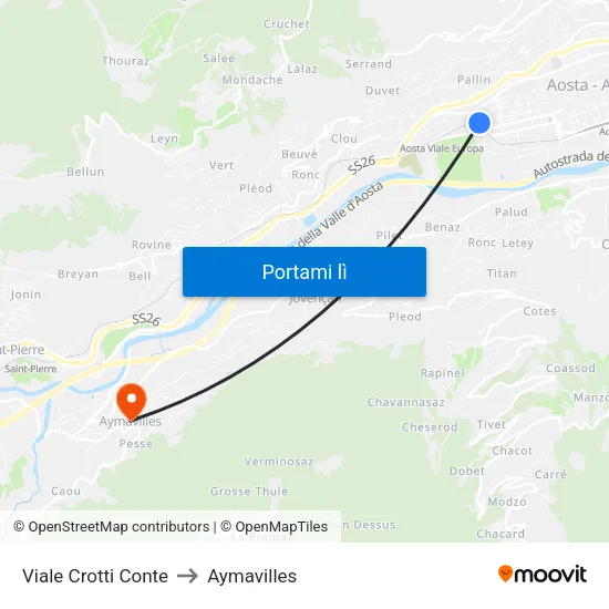 Viale Crotti Conte to Aymavilles map