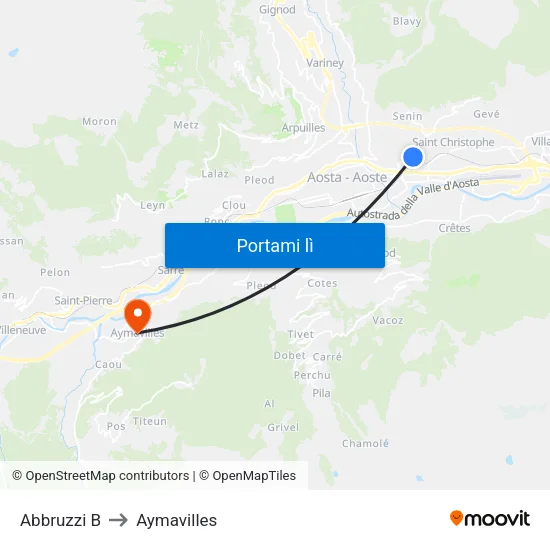 Abbruzzi B to Aymavilles map