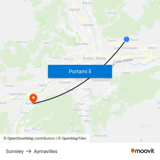 Sorreley to Aymavilles map