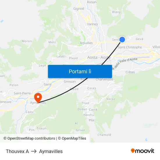 Thouvex A to Aymavilles map