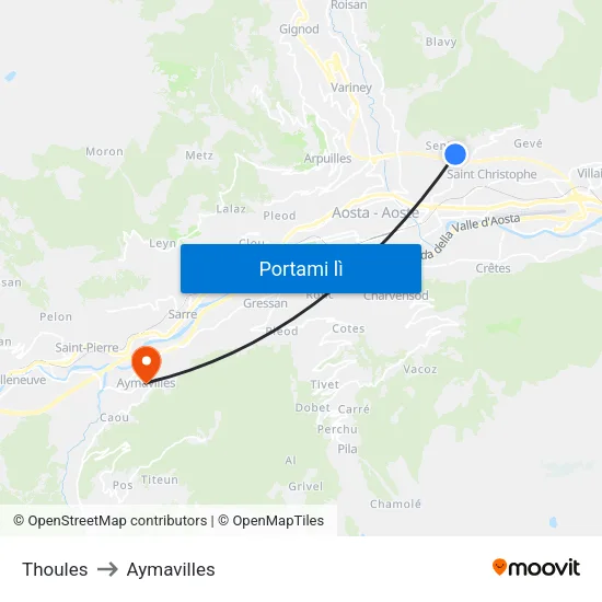 Thoules to Aymavilles map
