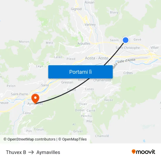 Thuvex B to Aymavilles map