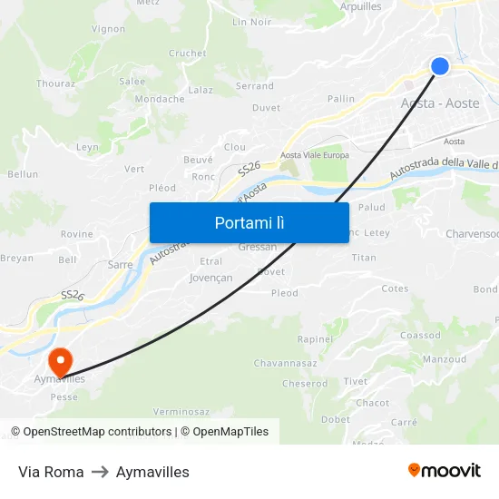 Via Roma to Aymavilles map
