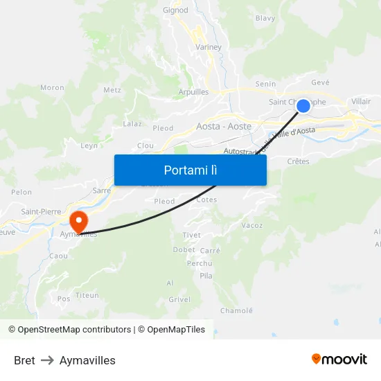 Bret A to Aymavilles map