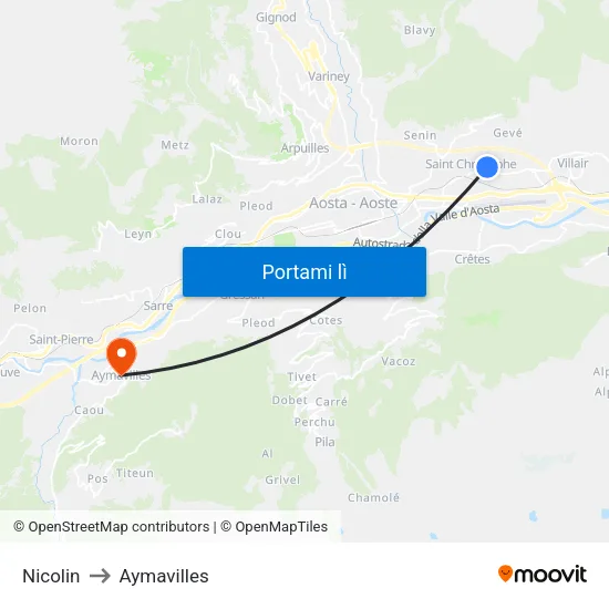 Nicolin to Aymavilles map