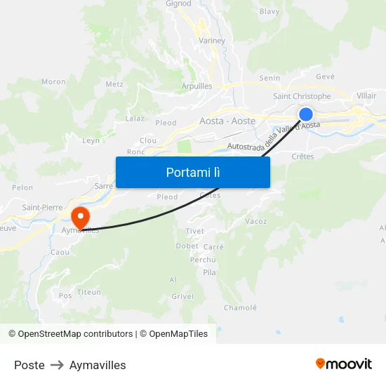 Poste to Aymavilles map