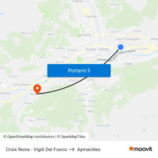 Croix Noire - Vigili Del Fuoco to Aymavilles map