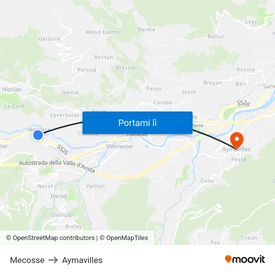 Mecosse to Aymavilles map