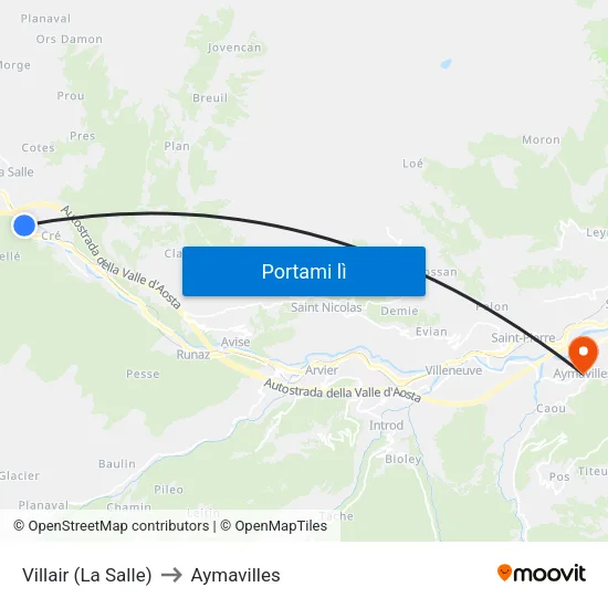 Villair (La Salle) to Aymavilles map