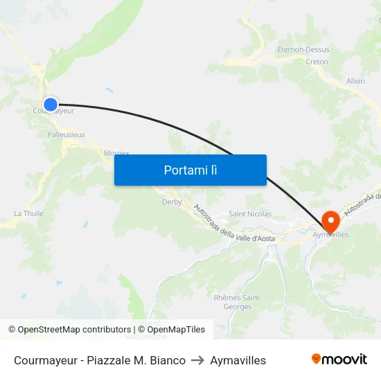 Courmayeur - Piazzale M. Bianco to Aymavilles map