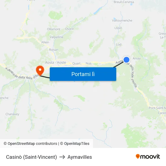 Casinò (Saint-Vincent) to Aymavilles map