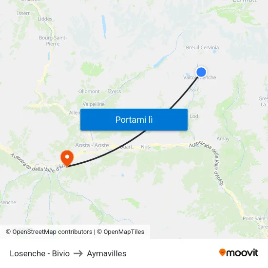 Losenche - Bivio to Aymavilles map