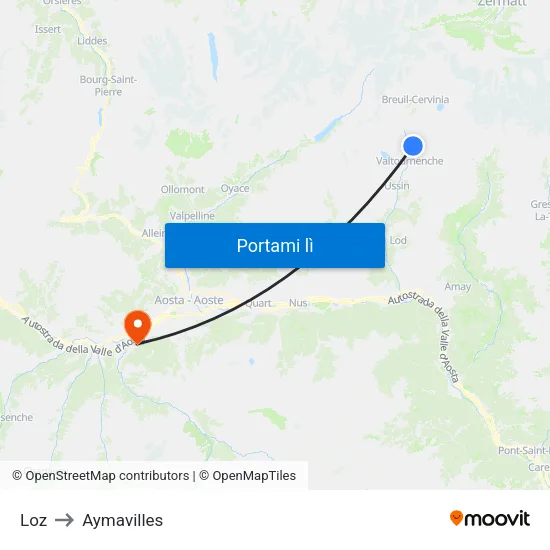 Loz to Aymavilles map
